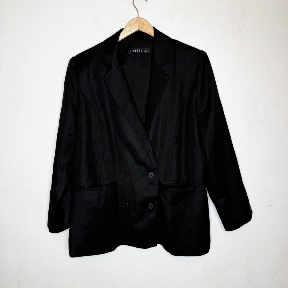 Lioness La Quinta Black Double Breasted Blazer Welt Pockets Jacket Womens Small